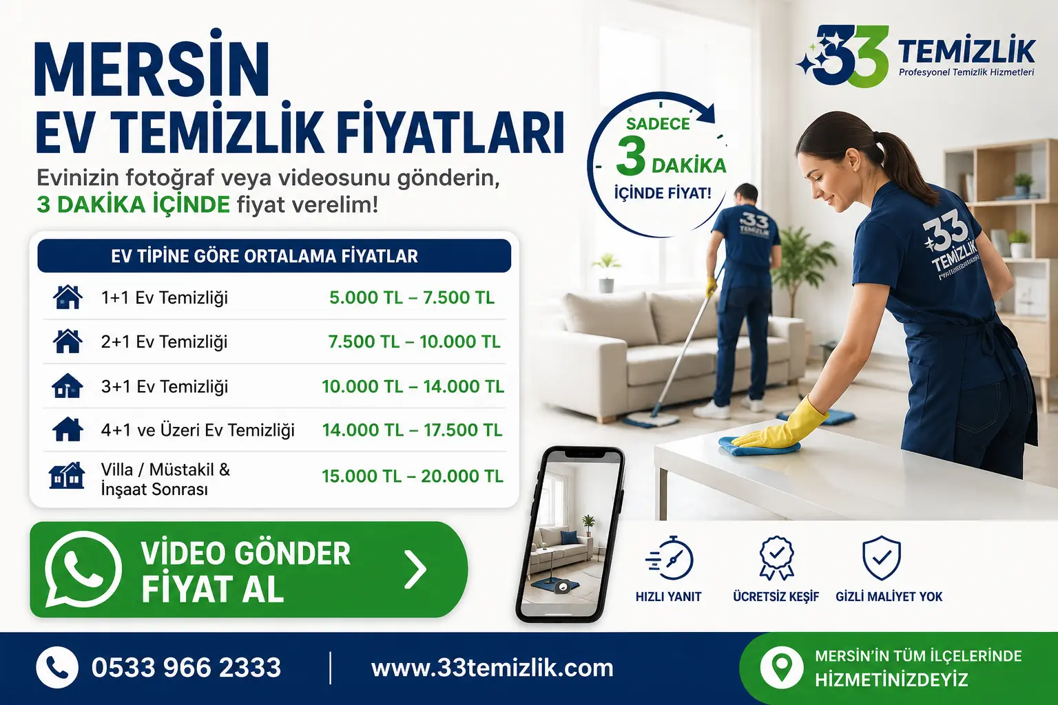Mersin ev temizlik fiyatları 1+1 2+1 3+1 4+1