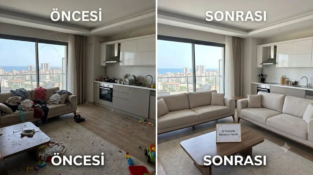 Eşyalı ev temizliği öncesi ve sonrası karşılaştırma — 33 Temizlik