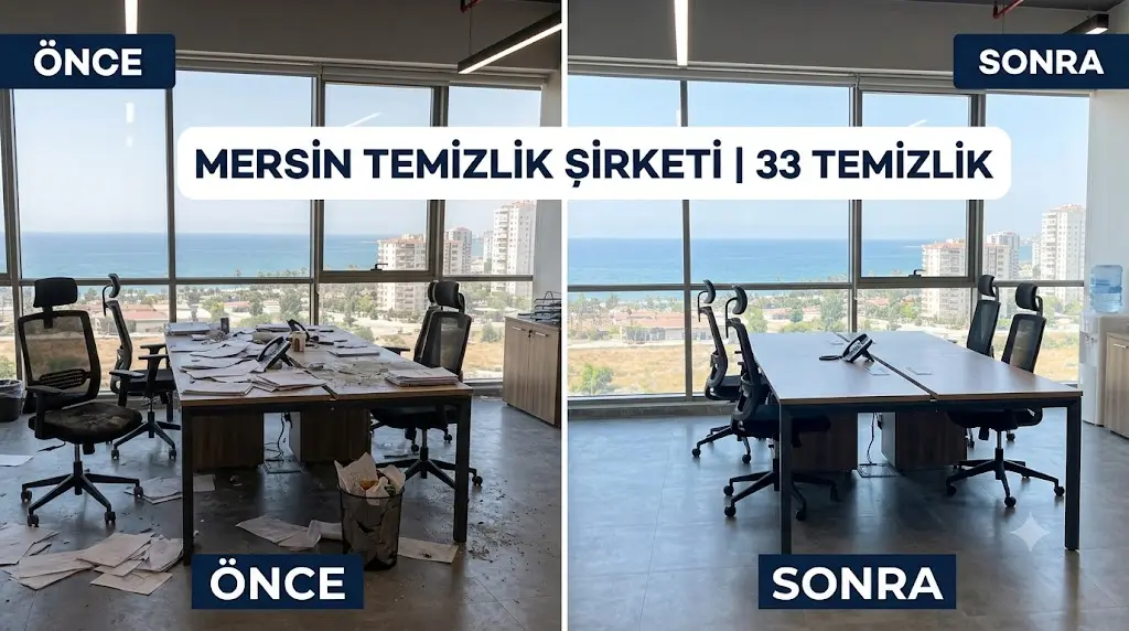 Ofis Temizliği öncesi ve sonrası karşılaştırma görseli